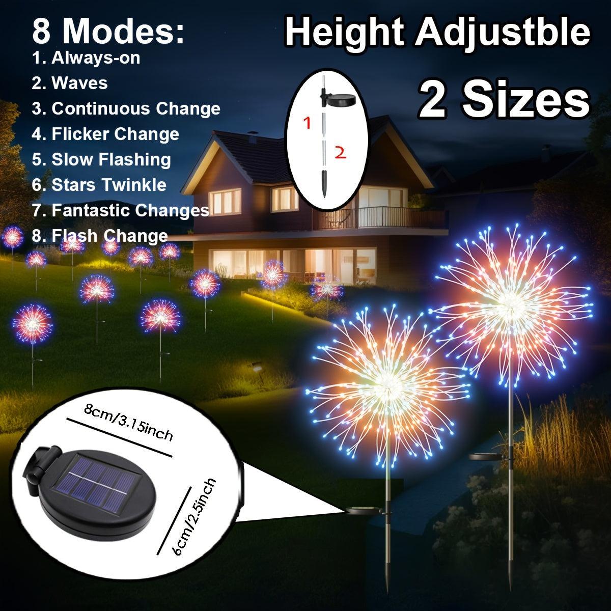 Solar Fairy Lights 8 Lighting Modes Outdoor Garden Decor