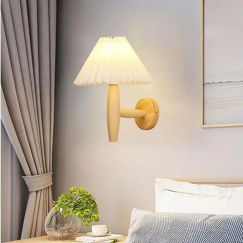 Wooden Wall Lamp Fabric Shade Wall Light Fixture