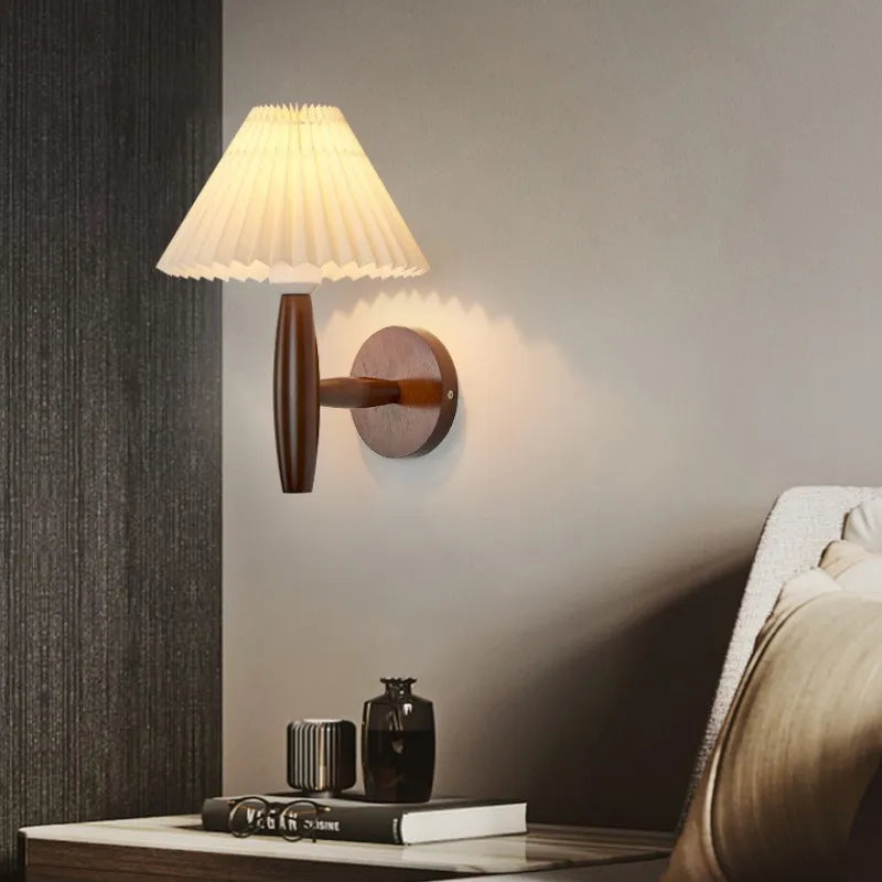 Wooden Wall Lamp Fabric Shade Wall Light Fixture