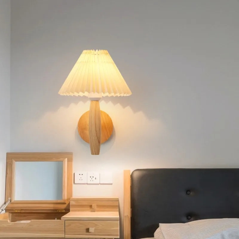 Wooden Wall Lamp Fabric Shade Wall Light Fixture