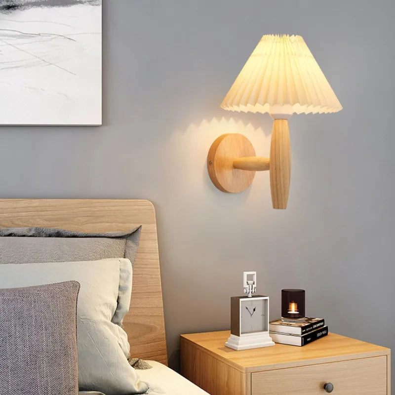Wooden Wall Lamp Fabric Shade Wall Light Fixture